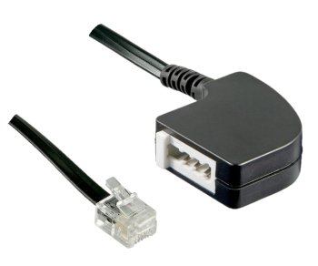 Cablu adaptor DINIC de la mufa RJ11 la mufa TAE-F, negru, cutie DINIC cu gaură Euro, lungime 0.20m